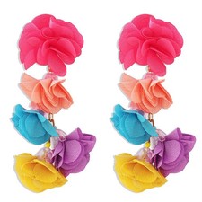 Bohemia Fashion Fabric Rose Flower Tassel Hoop Earrings For Women Fashion Exagge
