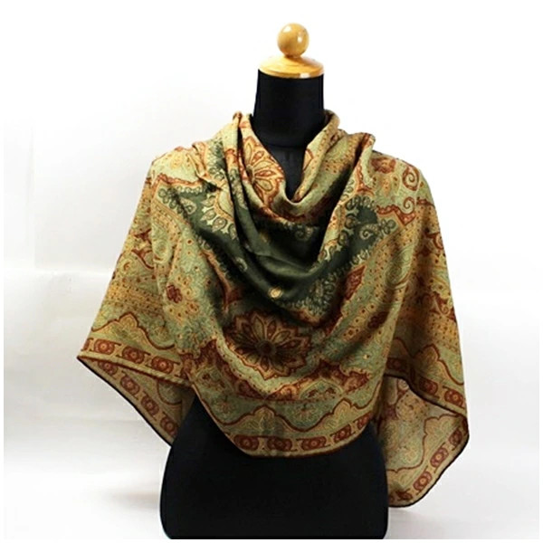 ETRO Wool Silk Rectangular Large Scarf Green x Br… - image 2