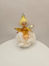 Vtg De Carlini Angel cloud Xmas Ornament Dresden Wings Hand Painted Blown Glass