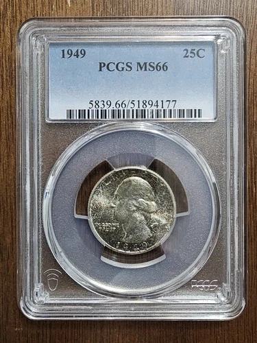 1949 PCGS MS66 Washington Silver Quarter End Roll Toner / Toning