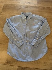 Ralph Lauren Boys Striped Poplin Long Sleeved Button Down Shirt 14/16