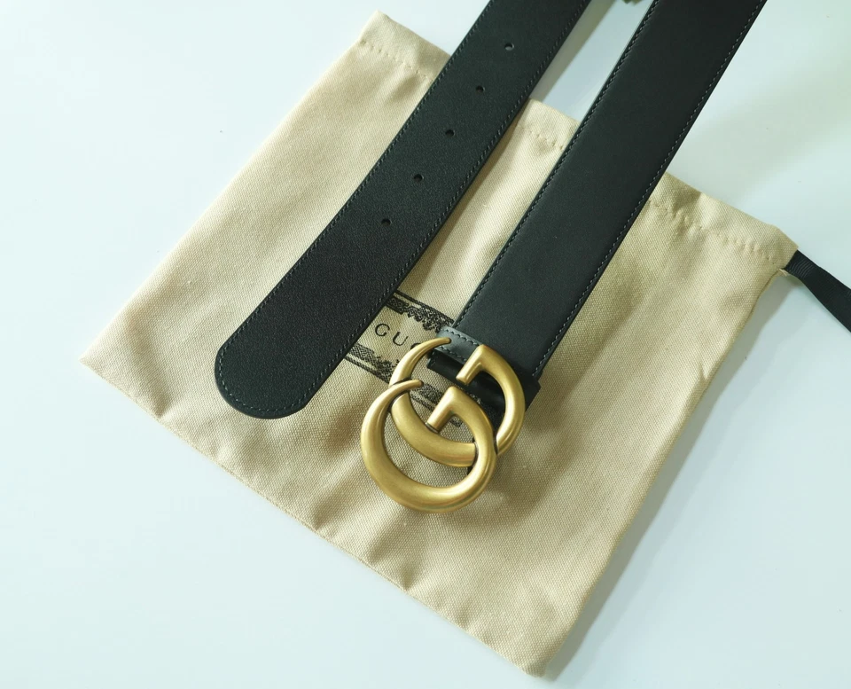 GUCCI  Black Leather Belt with Double GG Buckle 3.5cm width - Image 4 of 4