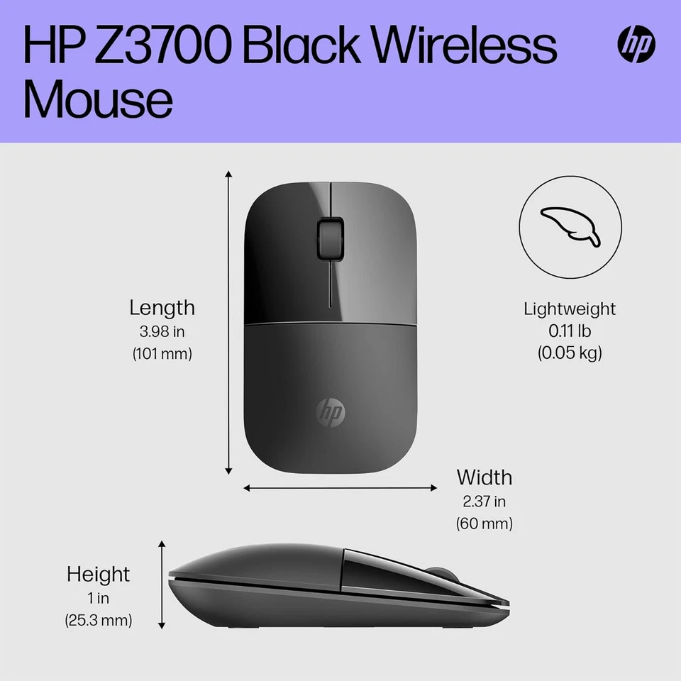 Z3700 Wireless Mouse, Black, Slim, Multi-Os & Device Compatibility, 2.4 GHZ Con - Image 3 of 4