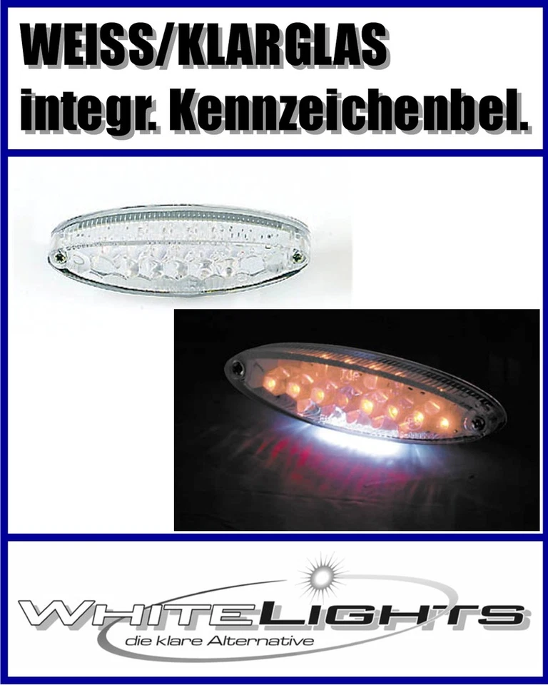 Rücklicht Mini LED Oval Blanc Streetfighter Custom Bike Cafe Racer - Photo 1/1