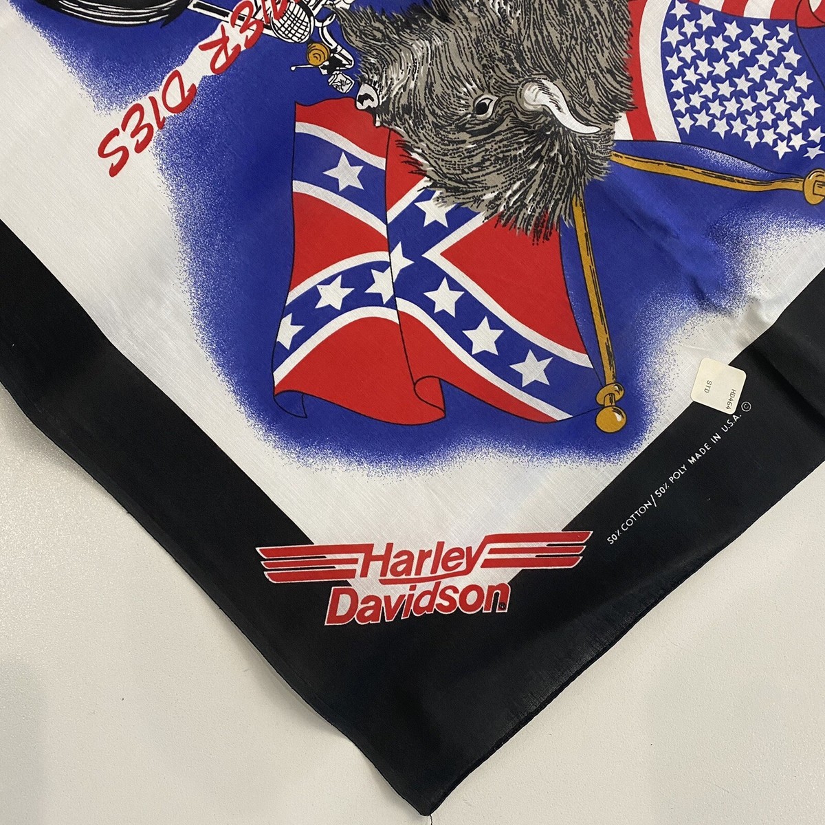 Vintage Harley Davidson Bandana 80s Breed Never Dies BUFFALO Made