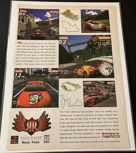 Rage Racer / Ridge Racer - Vintage Gaming Print Ad / Poster / Wall Art - MINT