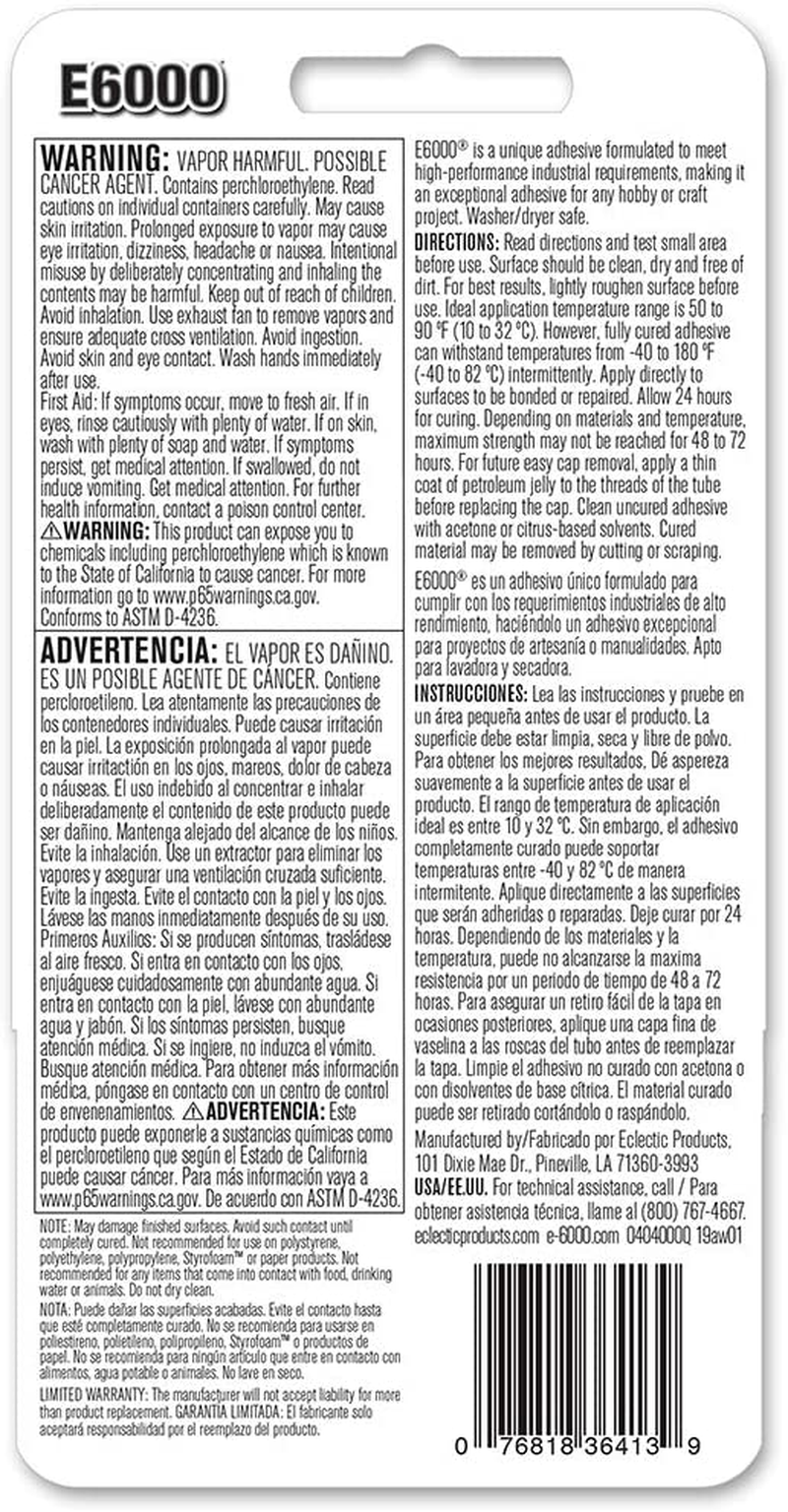 Industrial Strength E6000 Adhesive Clear Eclectic Glue MultiPurpose