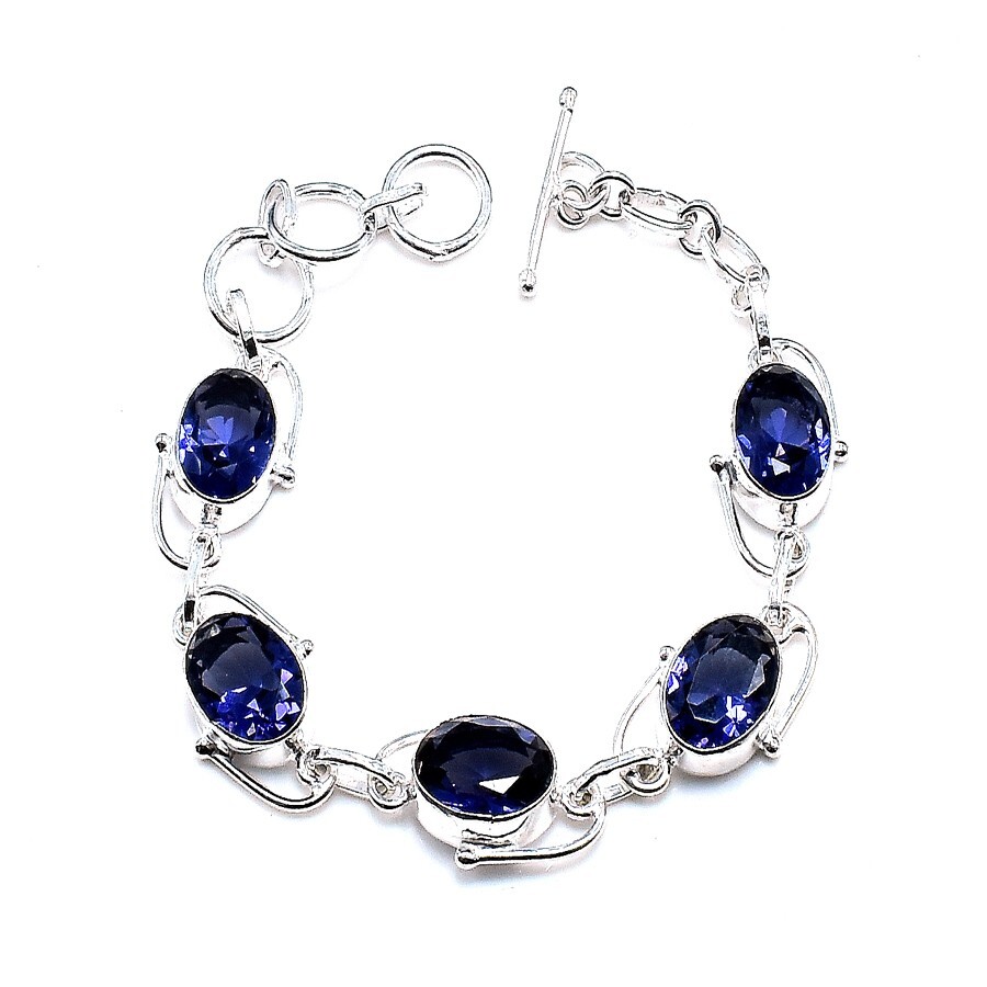 "Purple Amethyst Gemstone Handmade 925 Sterling Silver Jewelry Bracelet Size 7-8\""