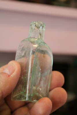 Antique, 3 1/4'', 3 Sided, Sheared Rim, Ink Bottle, Amber Streak, Item# A-4583-1