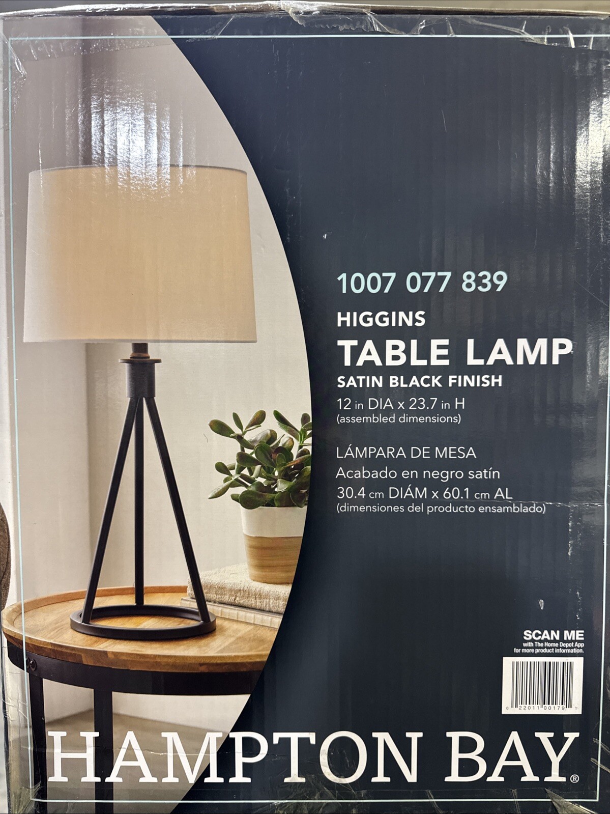 Hampton Bay Higgins 23.75 in. Black Tripod Table Lamp with Round Base