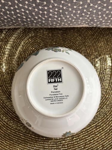 222 Fifth Eliza Teal Porcelain Soup Cereal Bowl Set Of 4 New Boxed - Picture 3 of 3