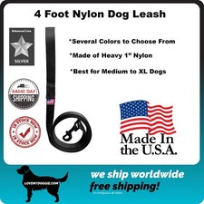 Dog Leash Lead 4 Foot Length MADE IN THE USA 1" Nylon Many Colors High Quality