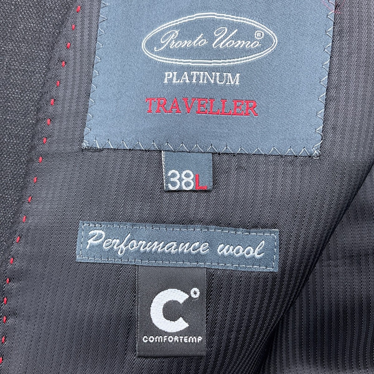 Pronto Uomo Suit Men 38L Gray Traveller Platinum Performance Wool