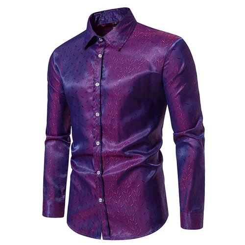 Men's Shirts Long Sleeve New Casual Button Down Dress Shirt Silk Tops - Imagen 10 de 24