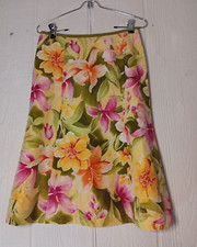 Talbots Floral Skirt Women's 6 Yellow A-Line Silk Blend Knee Length Lined Vtg