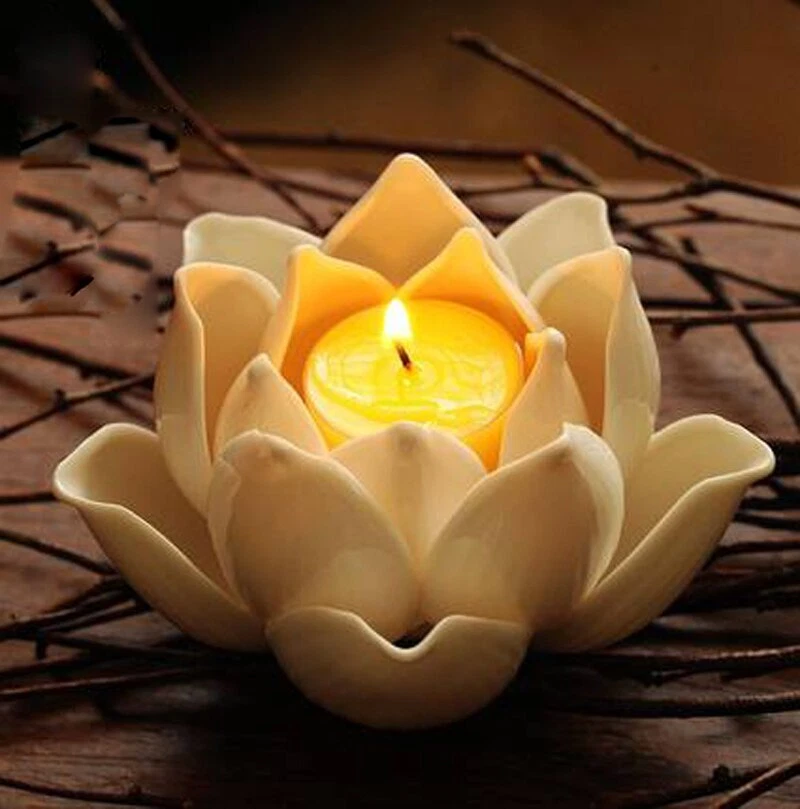 Ceramic Lotus Flower Petals Tealight Candlestick Candle Holder Home Decor