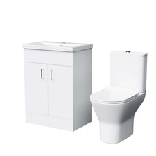 Image of White 600mm Basin Vanity & Rimless Close Coupled Toilet Flat Pack
