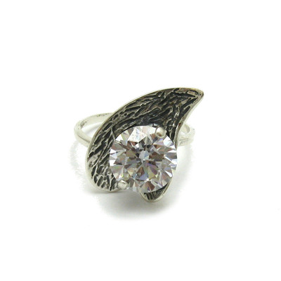 Genuine Sterling Silver Ring with 10mm Cubic Zirconia Solid Hallmarked 925 Handmade