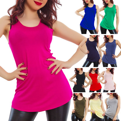 Trägershirt Frau Top Muskelshirt Lang Unterjacken Retro Ruderer Basic VB-203