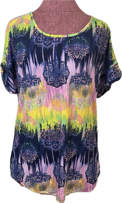Ashly Blue Women's Top Blue Multicolor T shirt Size XL