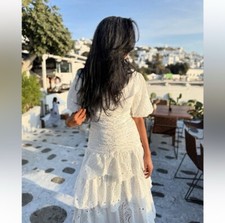 Sz S Farm Rio White Cotton Eyelet Puff Sleeve Midi Dress