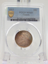 Canada 1911 King George V Silver 25 Cents / Quarter  PCGS MS 65 (BT694)