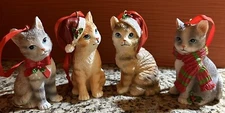 Collections Etc Resin 4” Cat / Kitten Christmas Ornaments, Set Of 4