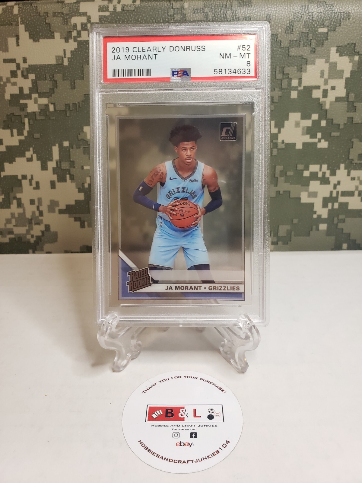 2019-20 Panini Clearly Donruss Rated Rookie Ja Morant #52 PSA 8 Rookie Card RC