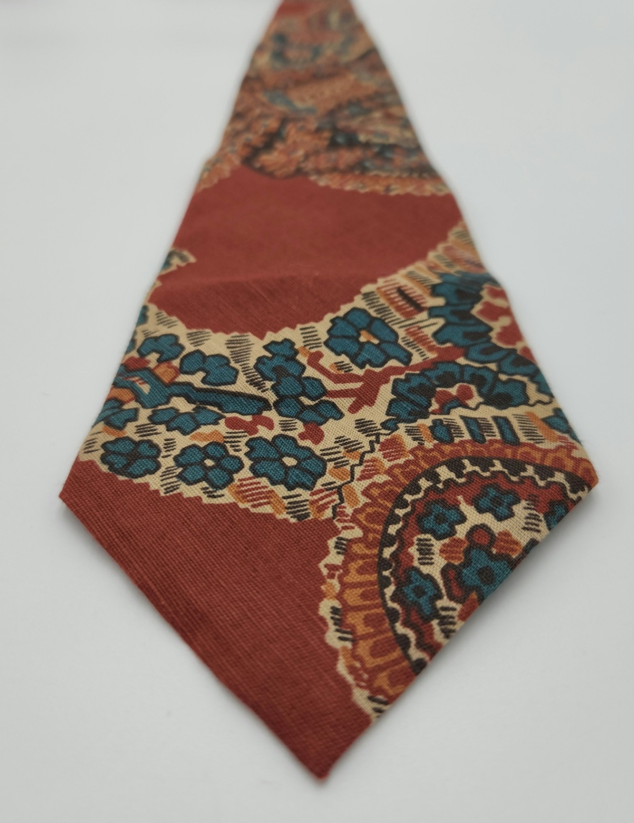 Polo Ralph Lauren Vintage Brick Red w/ Paisley Floral Pattern Linen & Cotton Tie image 3