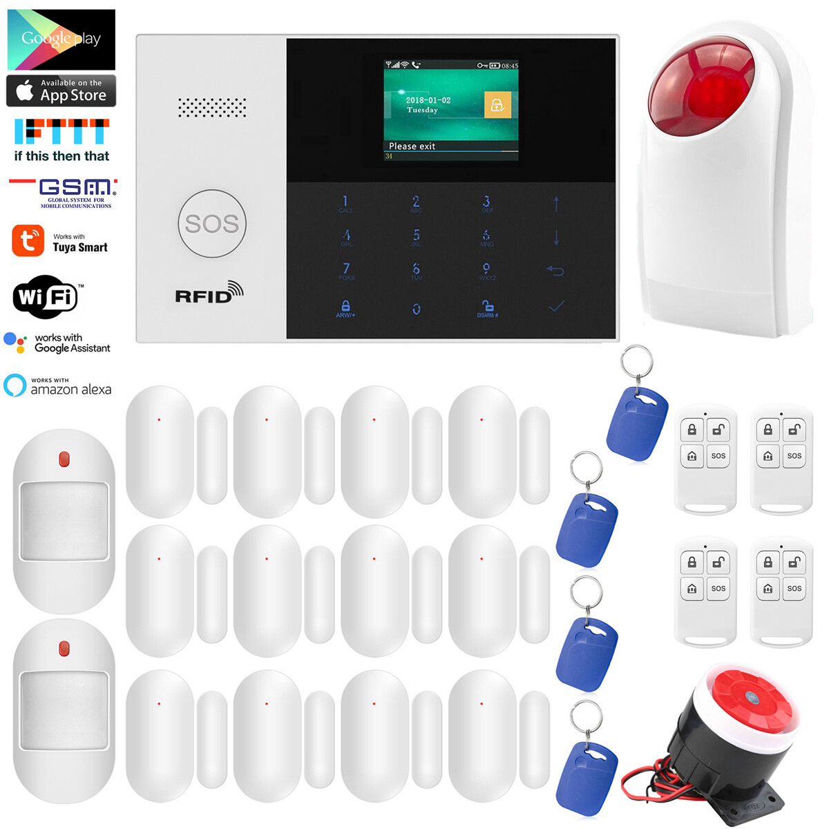 O10 WiFi Cloud APP GSM Wireless Tuya DIY Home Security Alarm System+Strobe Light