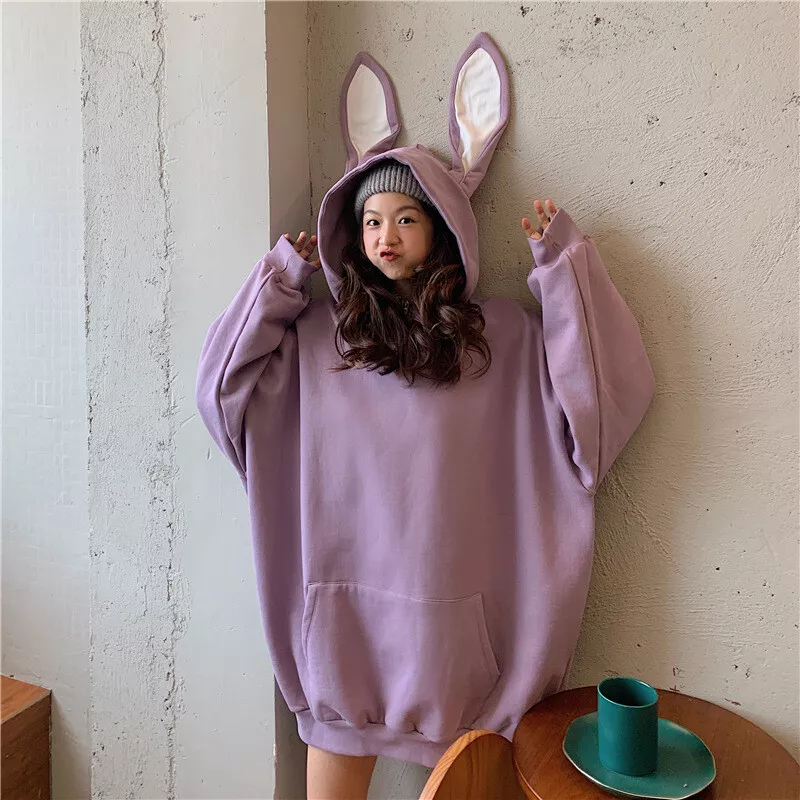Bunny hoodie with ears best sale ebay