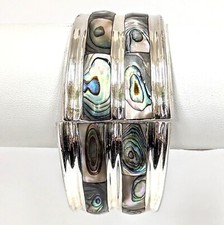 Sterling Silver Cuff Bracelet with Mother of Pearl Inlaid 6-1/2" Opening 1" Wide