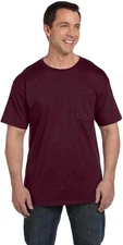 Men Hanes Beefy 5190 Maroon Red Cotton Pocket Tee Shirt T-Shirt Size XXL 2XL NWT