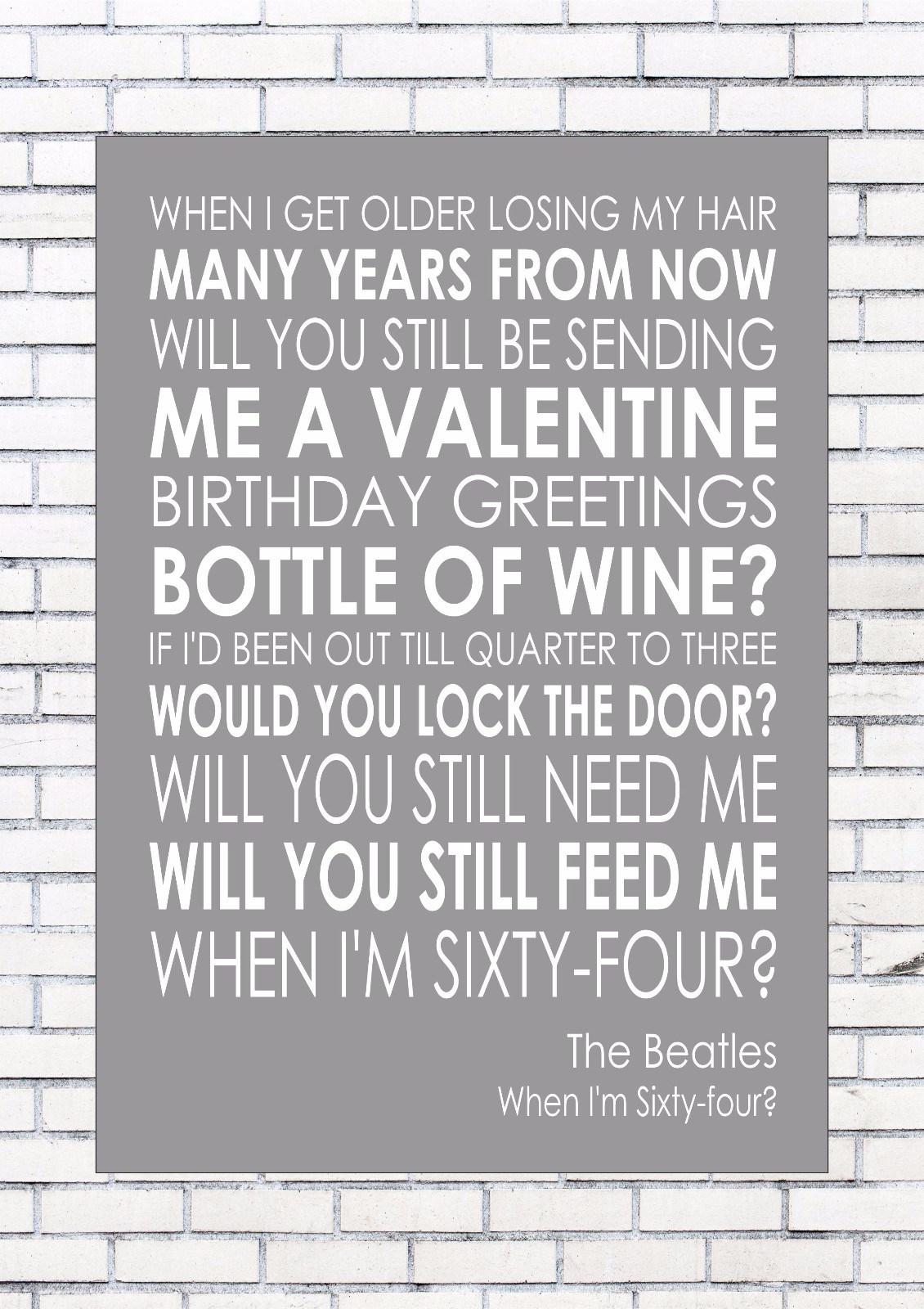 When I'm 64 Sixty Four The Beatles Word Wall Art Words Print Canvas ...