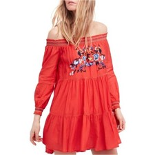 Free People Sunbeams A-Line Dress Red L34723 Womens Size S
