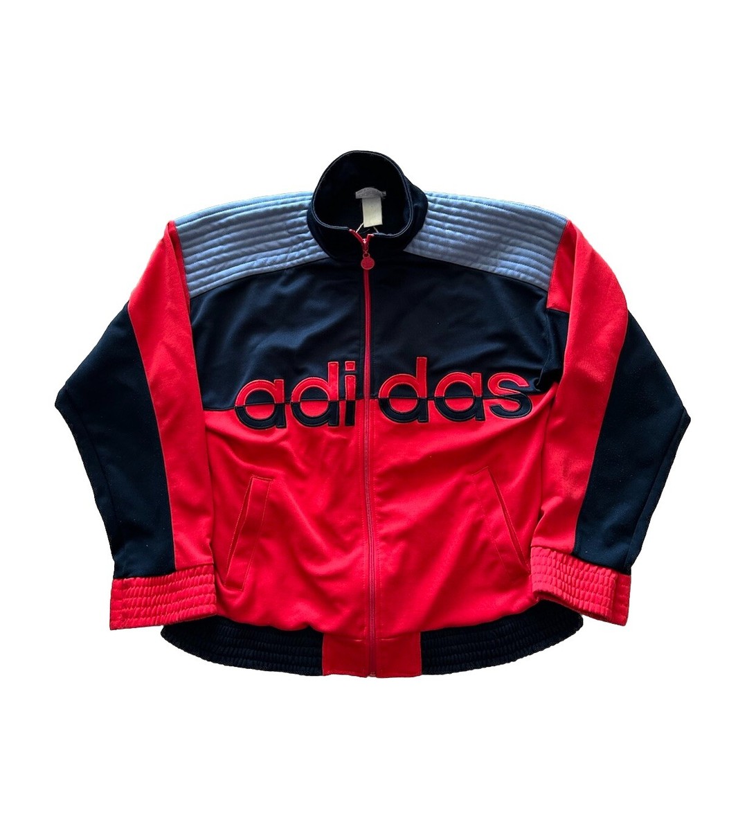 Vintage 70s 80s Tracksuit Jacket L Red Gray Big Logo Embroidered 