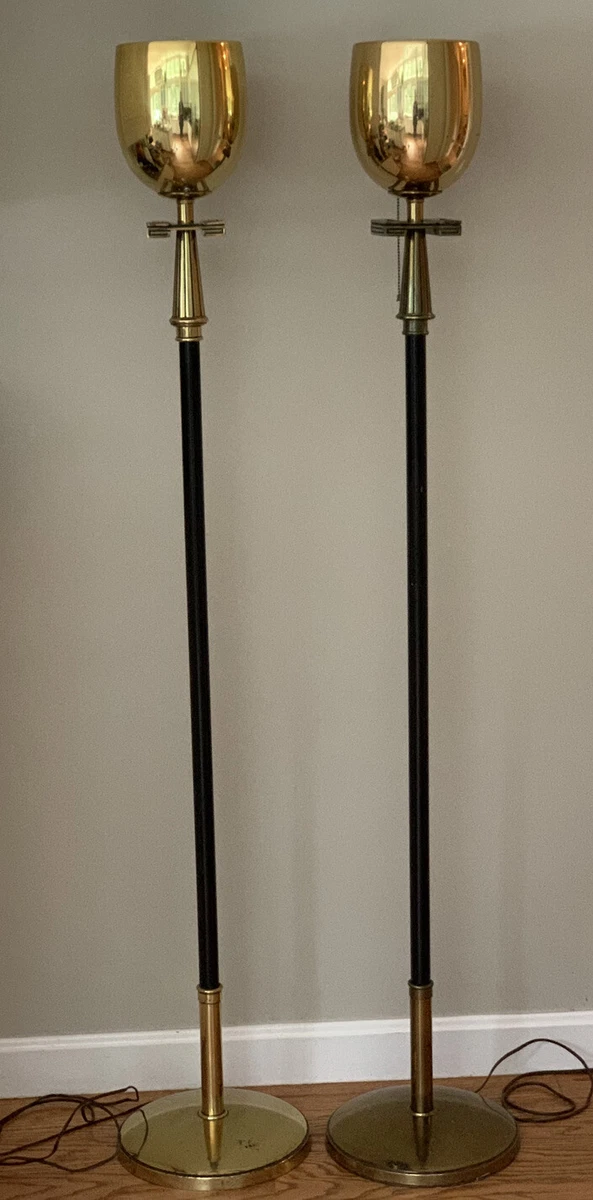 Vintage Pair Tommi Parzinger Torchiere Floor Lamp Greek Key Brass