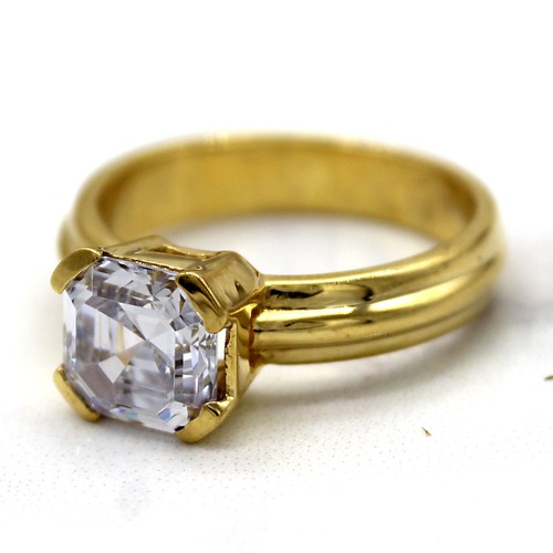 Asscher Corte Diamante Imitación Anillo de Compromiso Oro Amarillo Chapado S - Imagen 3 de 6