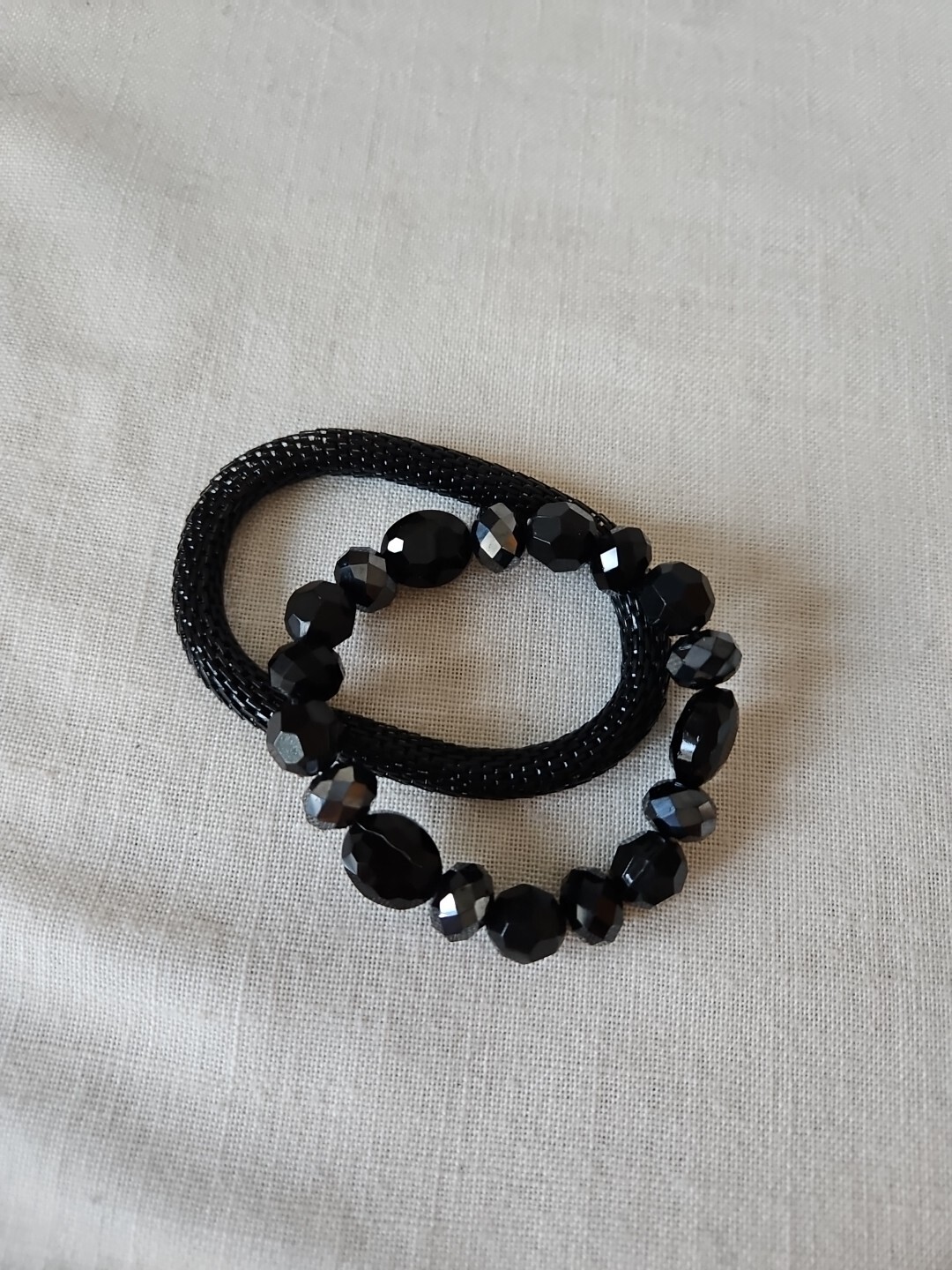 (2) Black Stretch Stackable 7" Bracelets Mesh Fac… - image 2