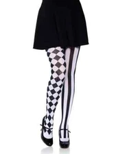 Harlequin Tights Nylon Opaque Jester Hosiery Black/White Adult One Size LA 7720