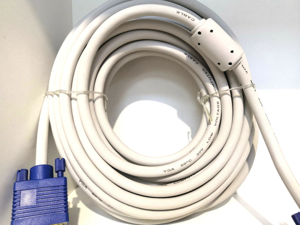 10m VGA Monitorkabel Full HD SVGA Ferrit + vergoldet 15polig Beige NEU / OVP - Bild 3 von 4