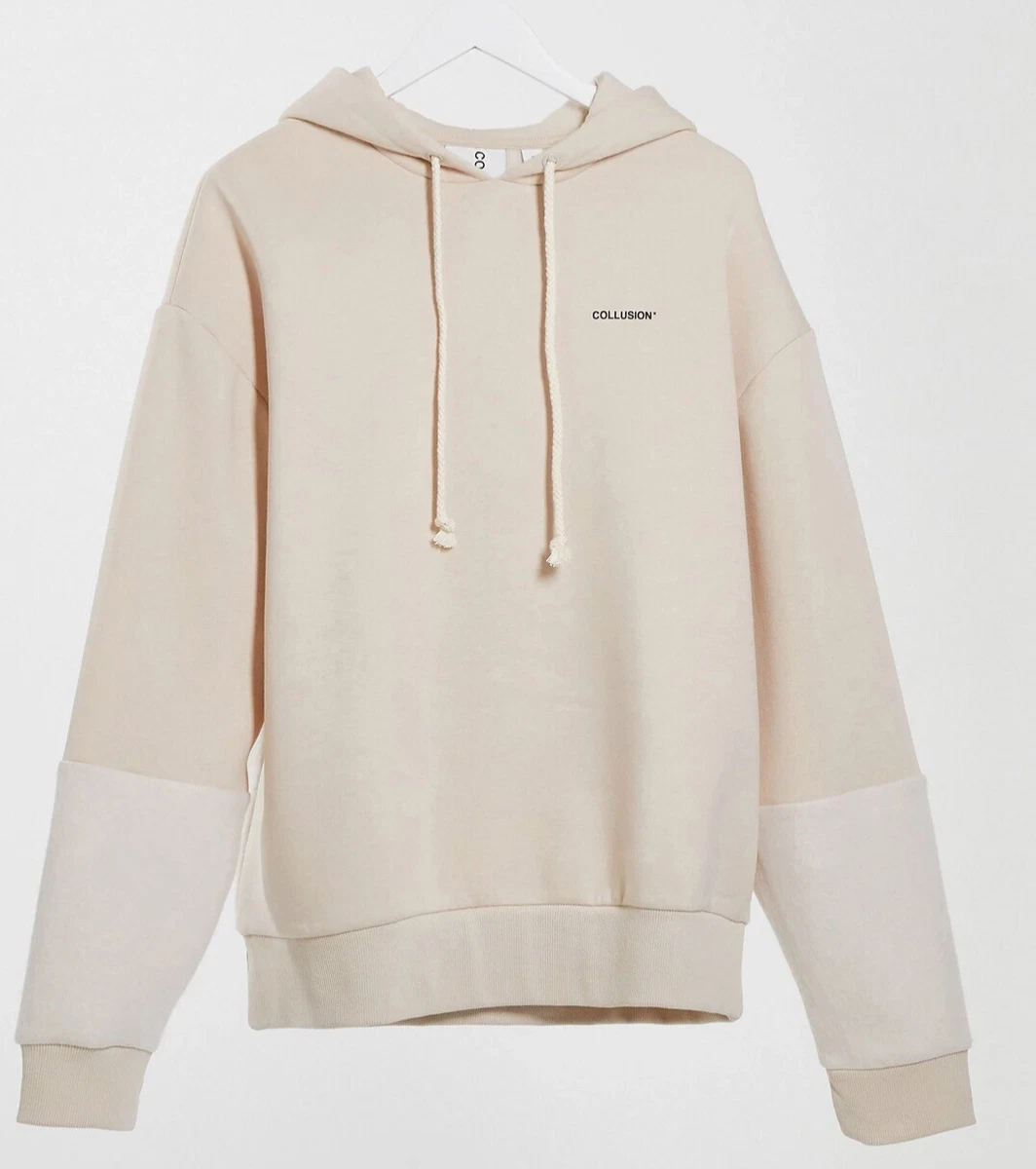 Collusion Unisex Hoodie With Reverse Fabric Detail in Ecru Size XL