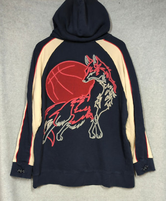 Graphic Hoodie Sweatshirt Men M Red Fox Full Back Kangaroo Pocket LES BENJAMINS