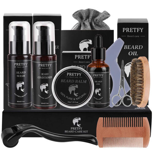 Best Gifts for Man 10 in 1 Pretfy Beard Grooming Kit Beard Oil Balm Conditioner - Picture 1 of 9