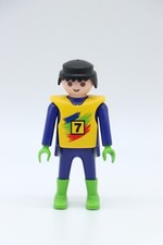 PLAYMOBIL HOMME pilote de moto trial 3698 n°7 tenue bleue jaune verte striker
