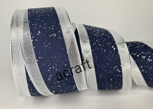 Christmas Wired Edge Ribbon 63mm x 1m Gift Wrapping Decoration Craft Bow Making - Picture 10 of 53