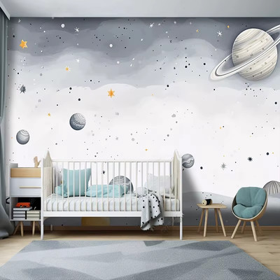 Custom Mural Wallpaper Cartoon Children'S Room Kindergarten Cosmic Starry Sky In