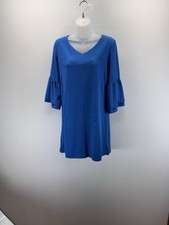 BELONGSCI Blue Dress V-Neck Bell Sleeve Shift Dress Mini Dress Women’s Size S