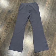 Monrow Pants Women  s Small Blue Soft Knit Flare Ankle Slit Athleisure Elastic