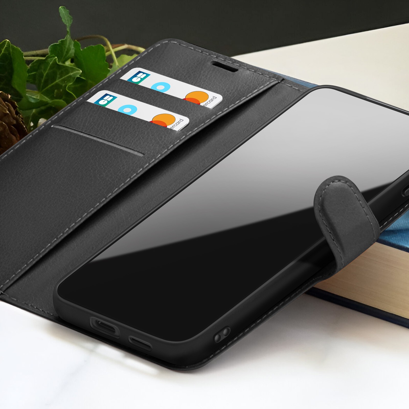 Étui portefeuille noir pour OnePlus 10 Pro 5G avec support intégré